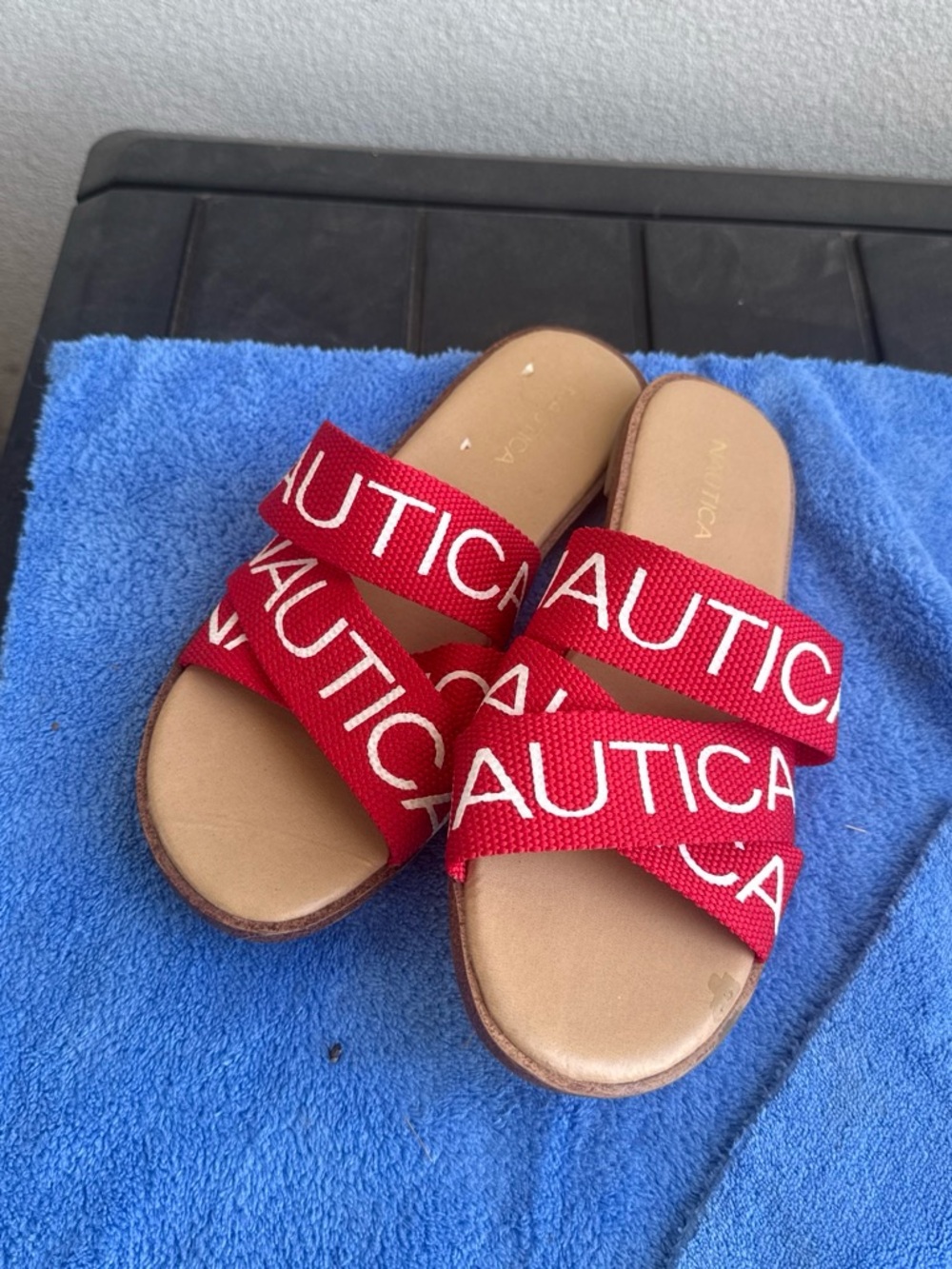 Nautica Kids Red Cross-Strap Slide Sandals